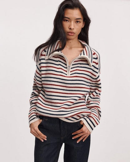 Rag & Bone Gigi Striped Cashmere Half-Zip