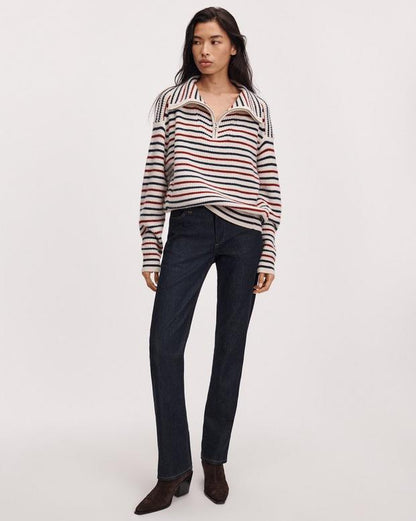 Rag & Bone Gigi Striped Cashmere Half-Zip