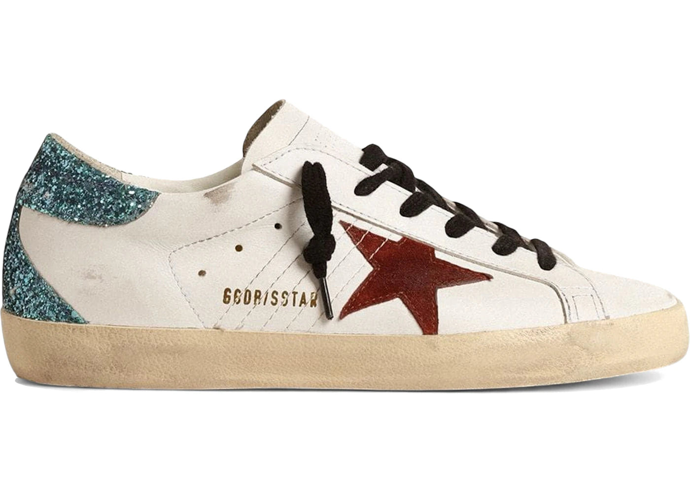 Golden Goose Super-Star White Burgundy Light Blue Glitter Heel (Women'S)