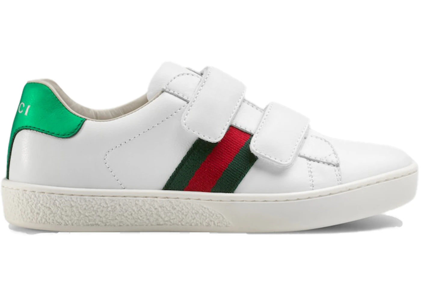 gucci ace leather strap sneaker white red green (kids)