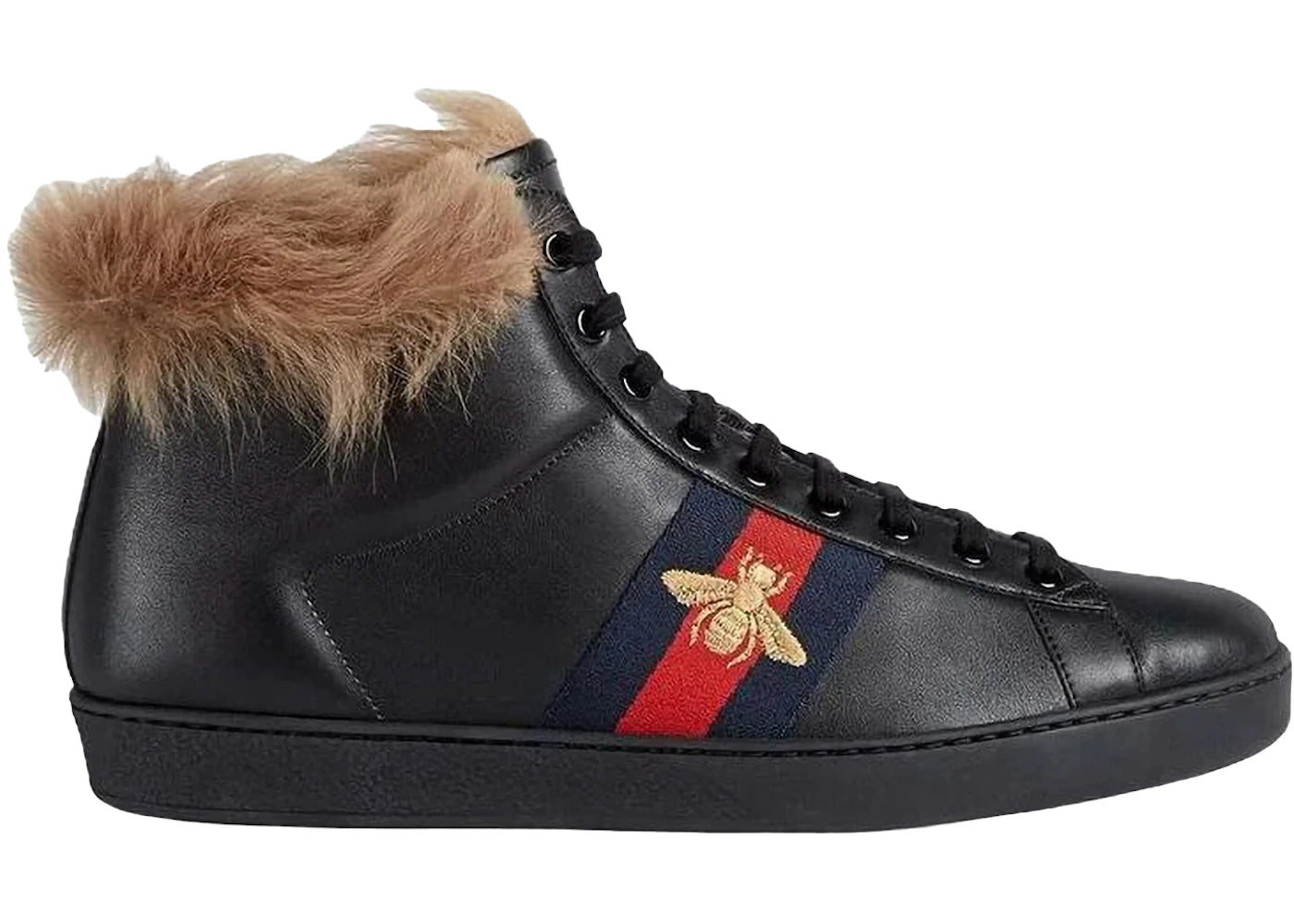gucci ace stripe high-top black fur