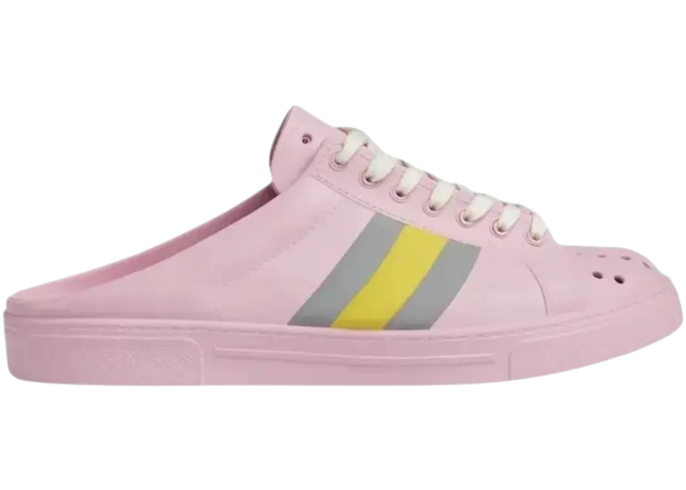 Gucci Ace Web Rubber Mules Pink Yellow