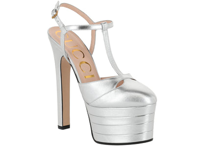 Gucci Angel Platform Pumps Silver Womens