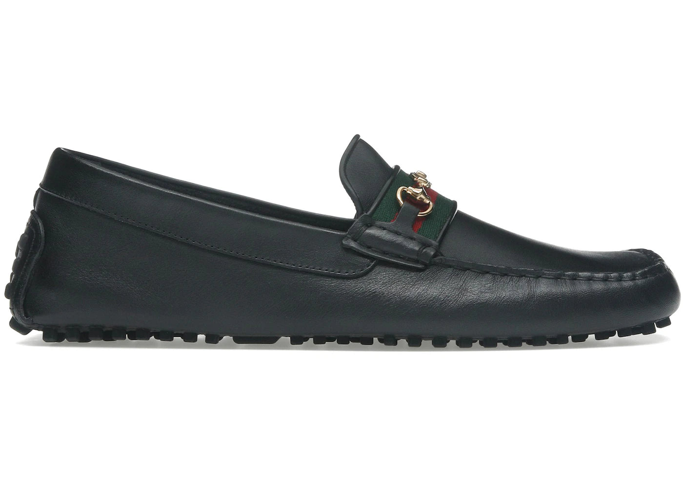 Gucci Ayrton Webbing-Trimmed Horsebit Leather Driver Loafers Black