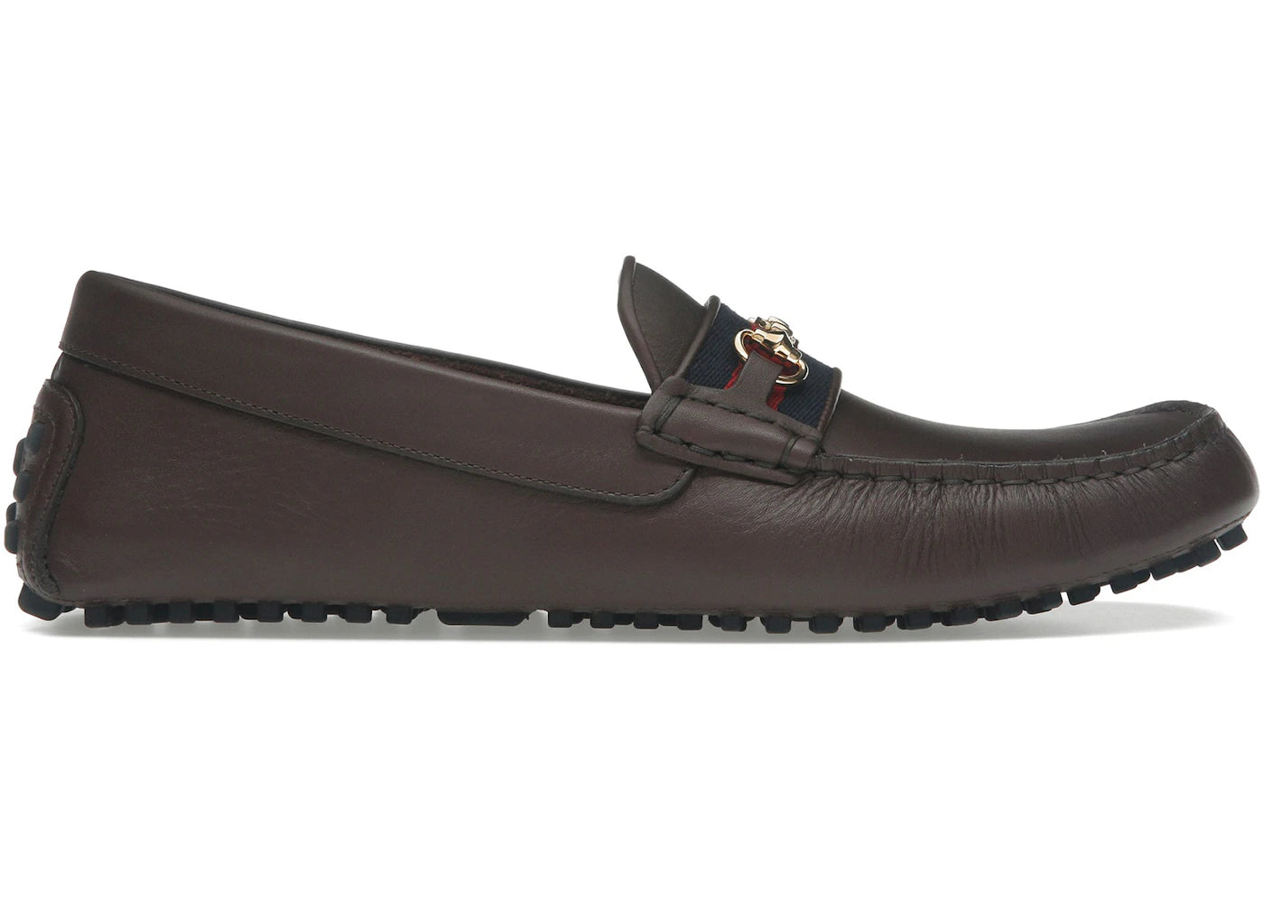 Gucci Ayrton Webbing-Trimmed Horsebit Leather Driver Loafers Brown