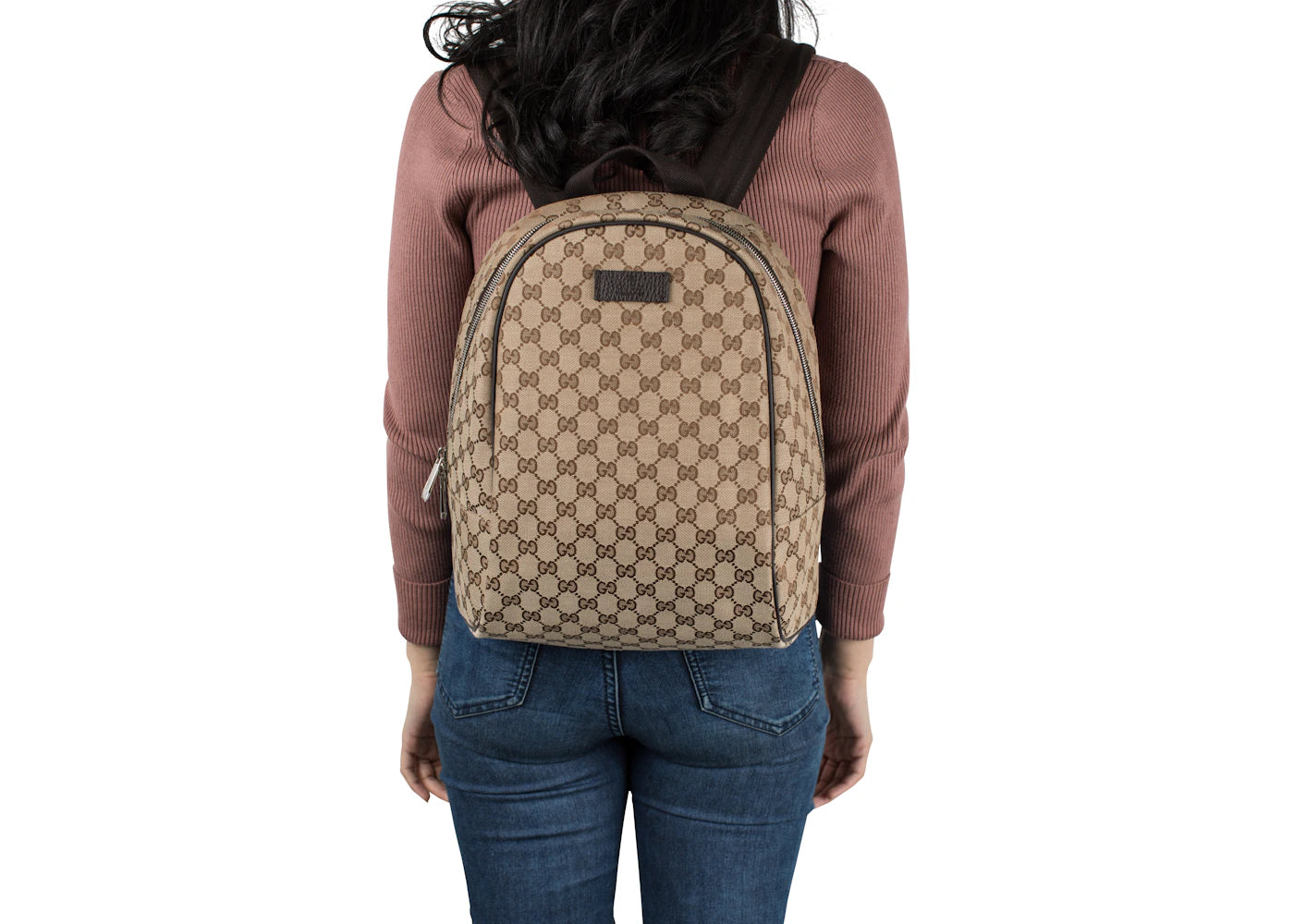 gucci top zip backpack monogram gg beige/brown 