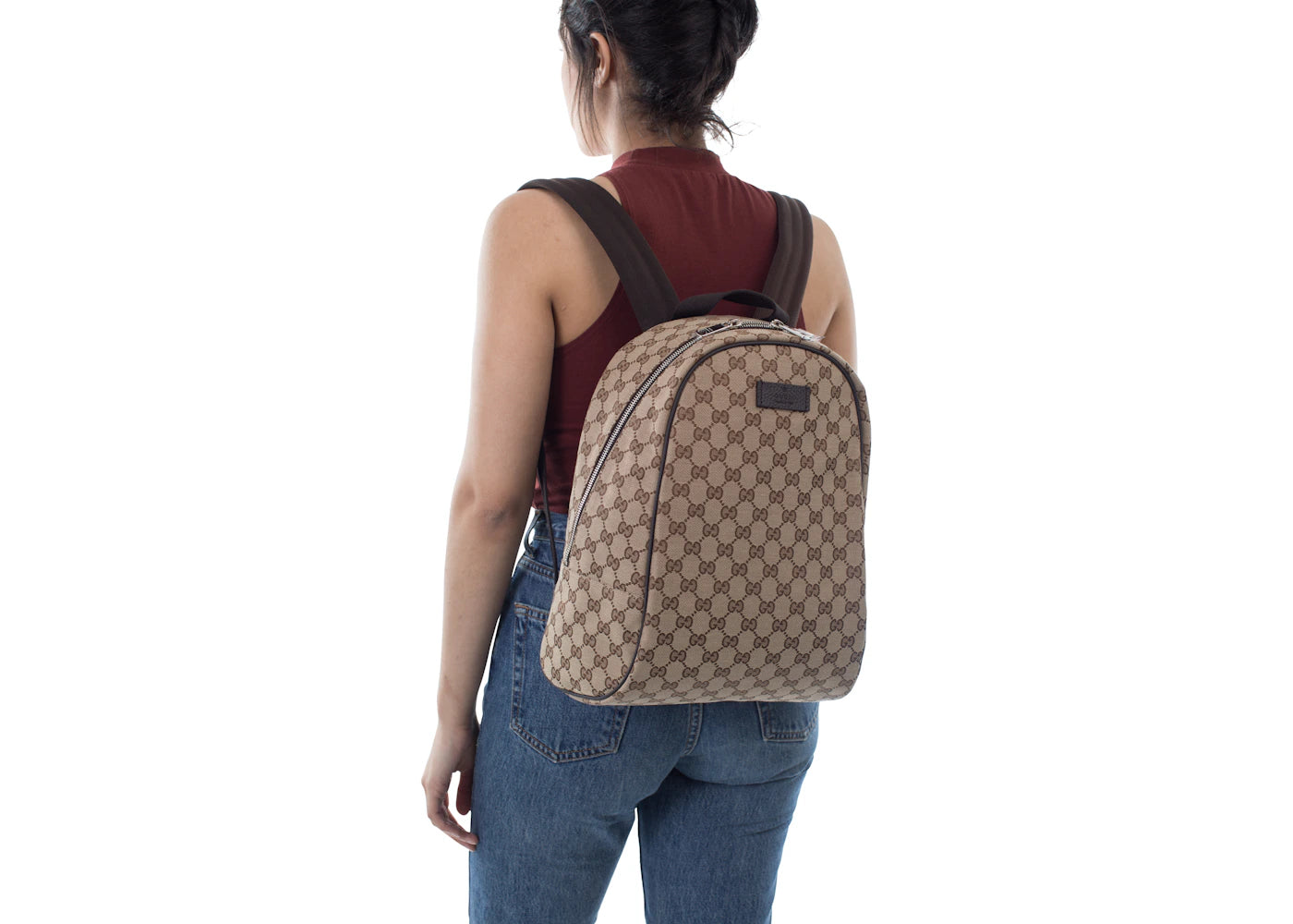 gucci top zip backpack monogram gg beige/brown 