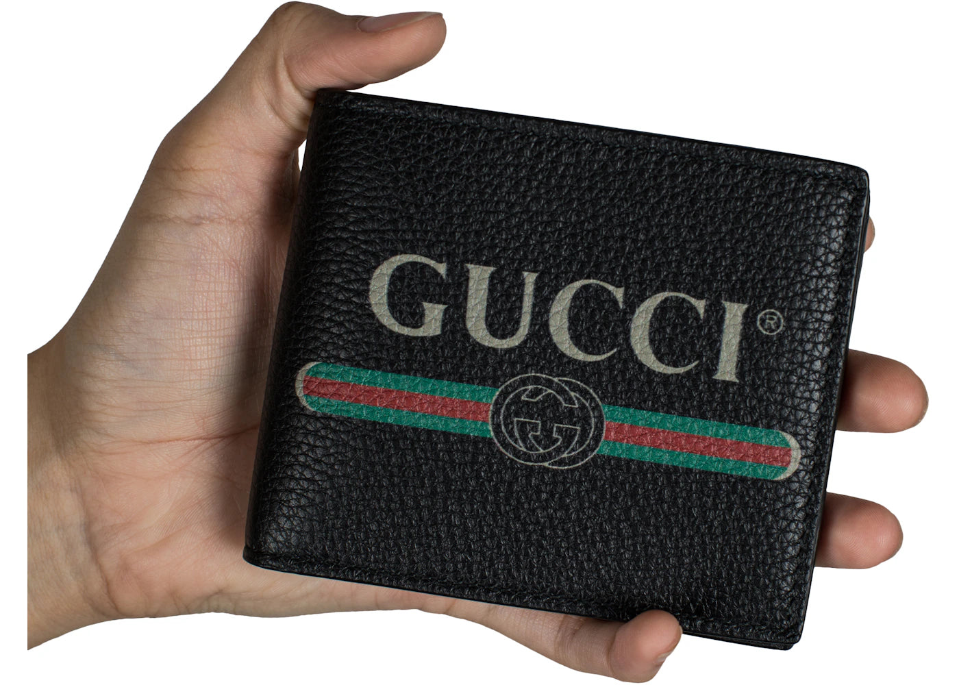 gucci print bifold wallet leather (8 card slots) black 