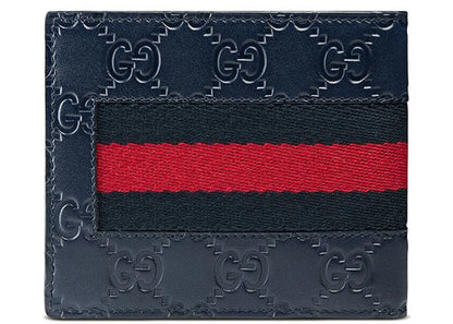 gucci bifold wallet signature web (8 card slots) blue 
