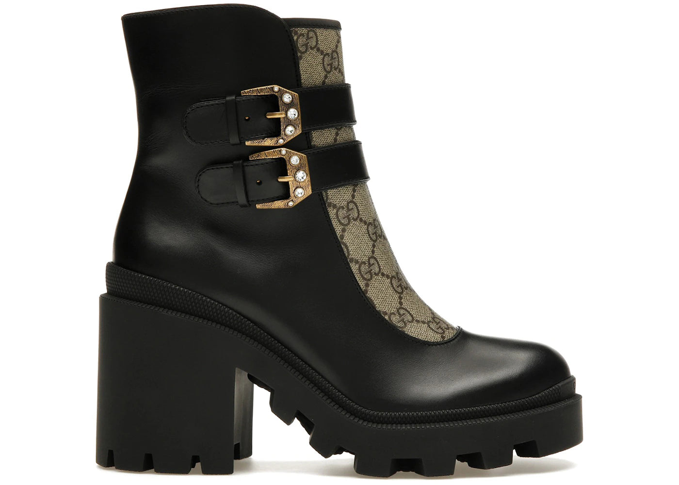 gucci buckles ankle boots black beige (women's)