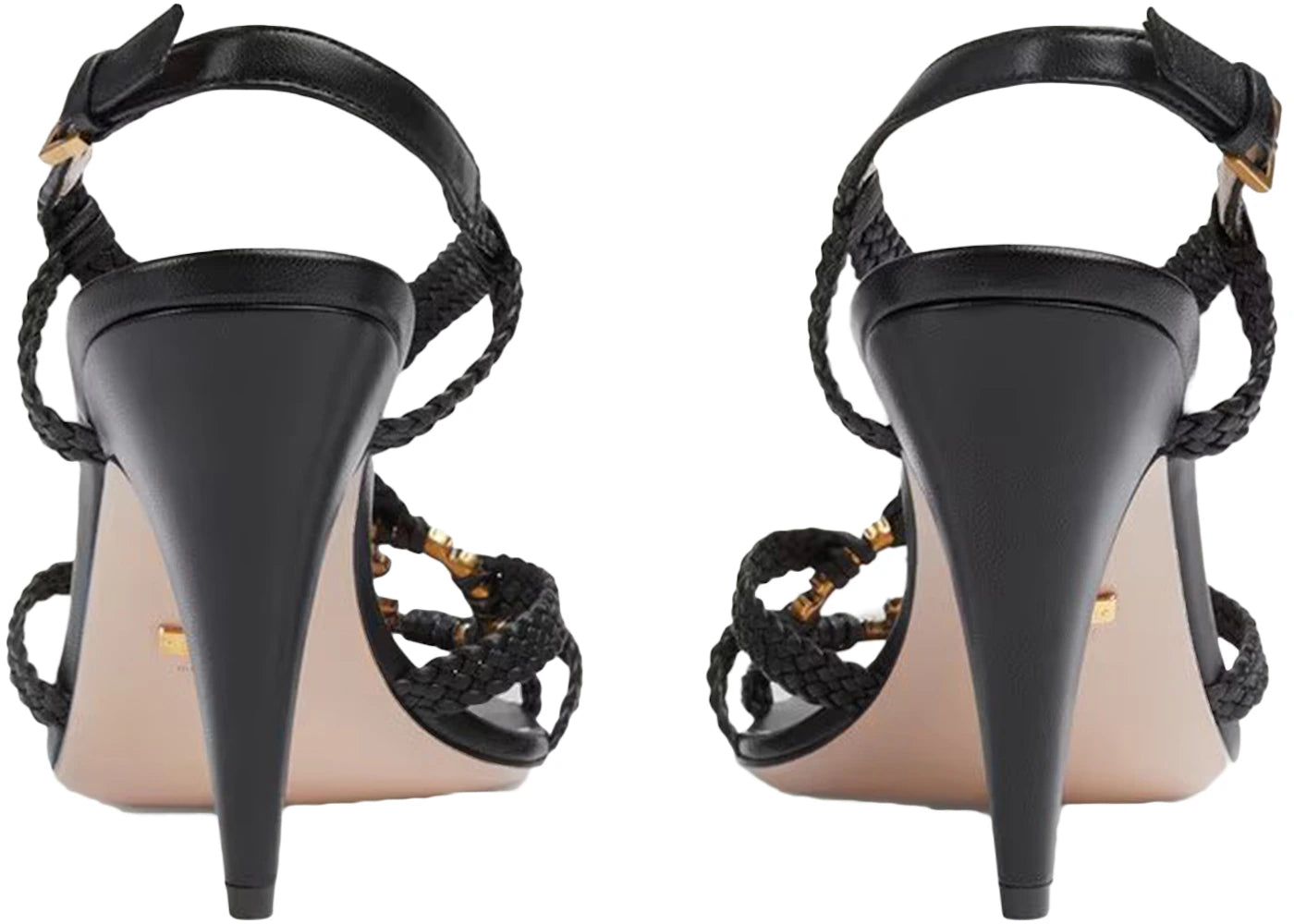 Gucci Crystal Interlocking G Heeled Sandals Black Braided Leather