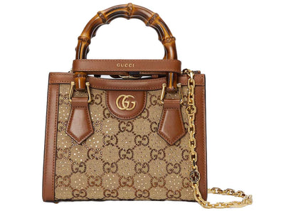 Gucci Diana Crystal Mini Tote Camel/Dark Brown