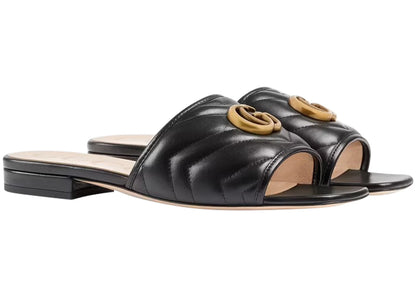 Gucci Double G Slide Sandal Black Leather