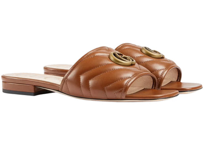Gucci Double G Slide Sandal Brown Leather