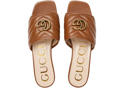 Gucci Double G Slide Sandal Brown Leather