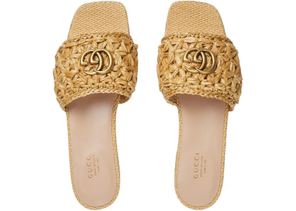 gucci double g slide sandal woven raffia