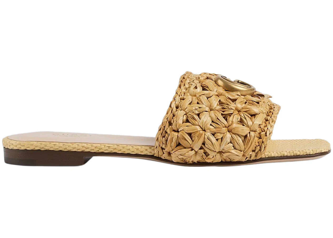gucci double g slide sandal woven raffia
