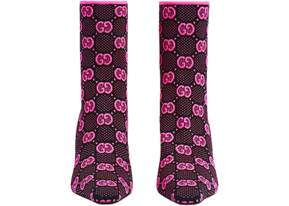 Gucci Gg 75Mm Knit Ankle Boots Black Fluorescent Pink Fabric