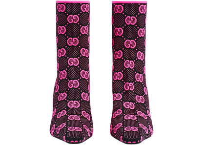 gucci gg 75mm knit ankle boots black fluorescent pink fabric