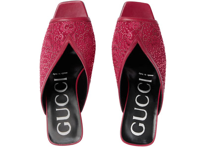 Gucci Gg Crystal 75Mm Heeled Sandal Cherry Red Moire Fabric