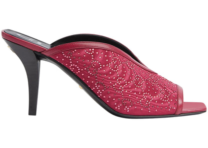 Gucci Gg Crystal 75Mm Heeled Sandal Cherry Red Moire Fabric