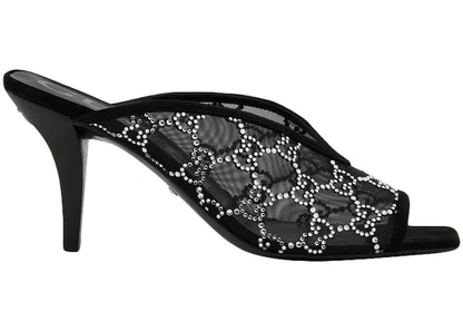 Gucci Gg Crystal 75Mm Heeled Sandal Black Mesh