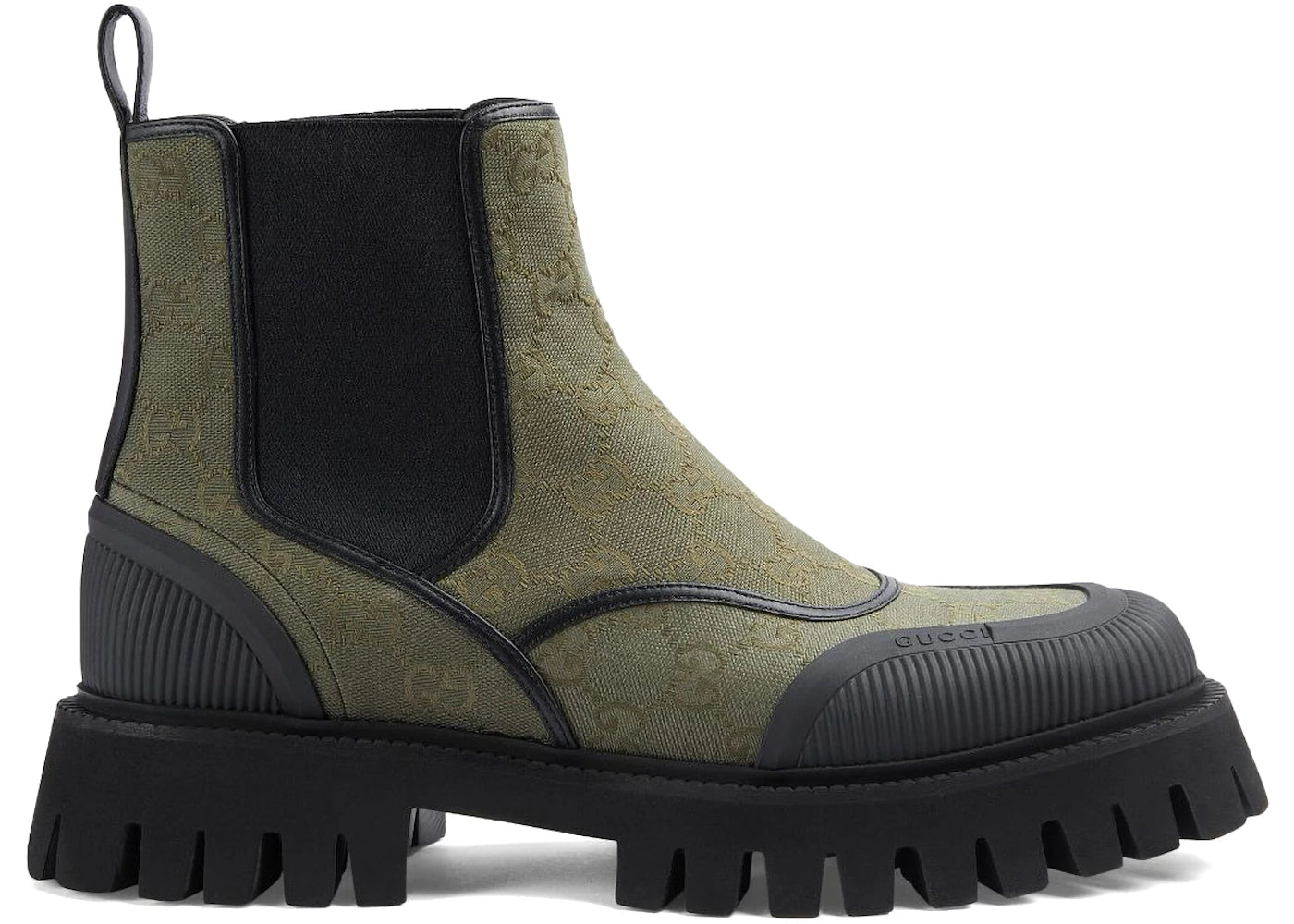Gucci Gg Jacquard Canvas Ankle Boots Olive Black