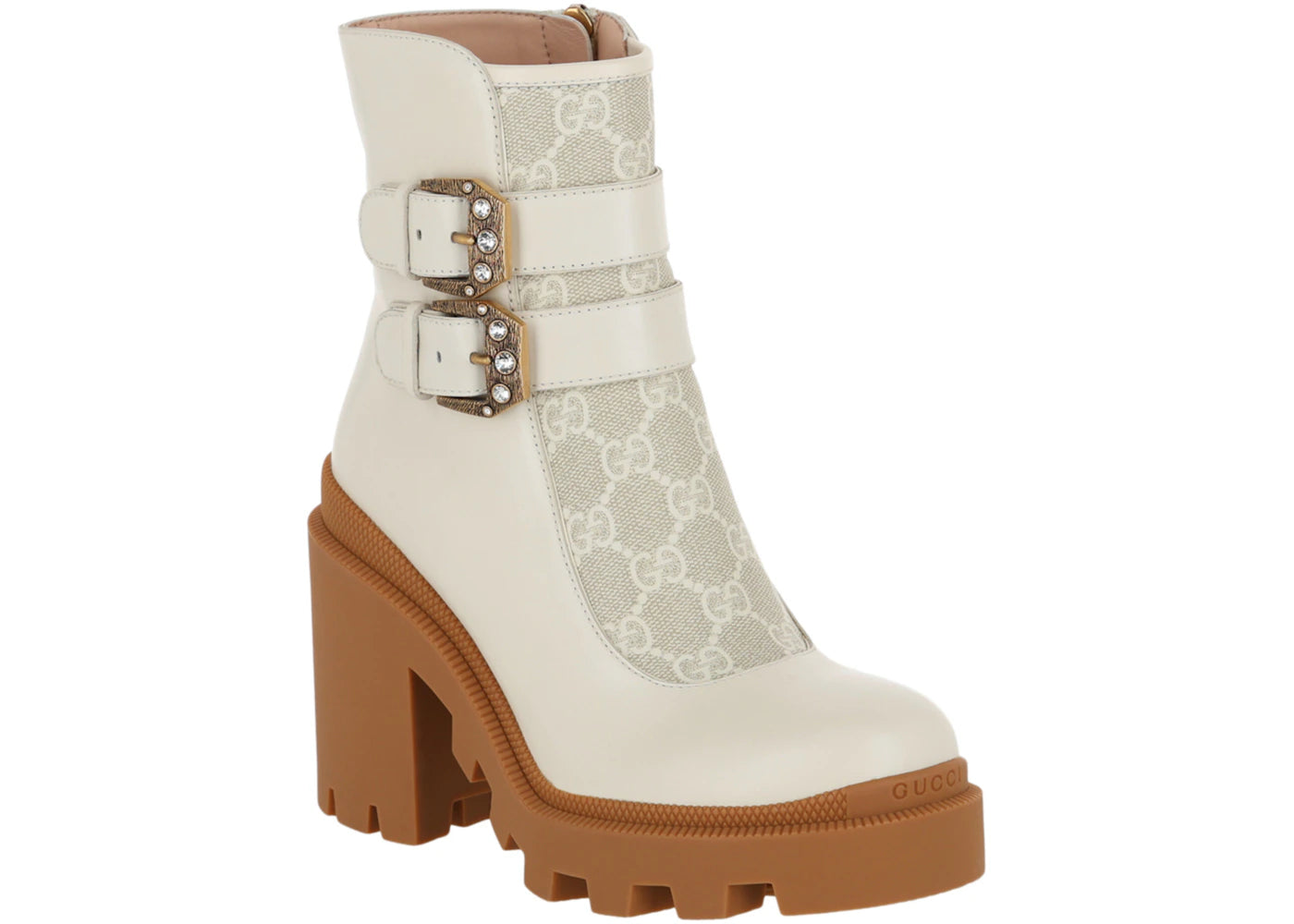 Gucci Gg Supreme Ankle Accent Ankle Boots White Womens