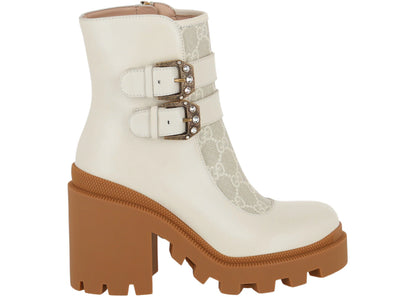 gucci gg supreme ankle accent ankle boots white (women's)