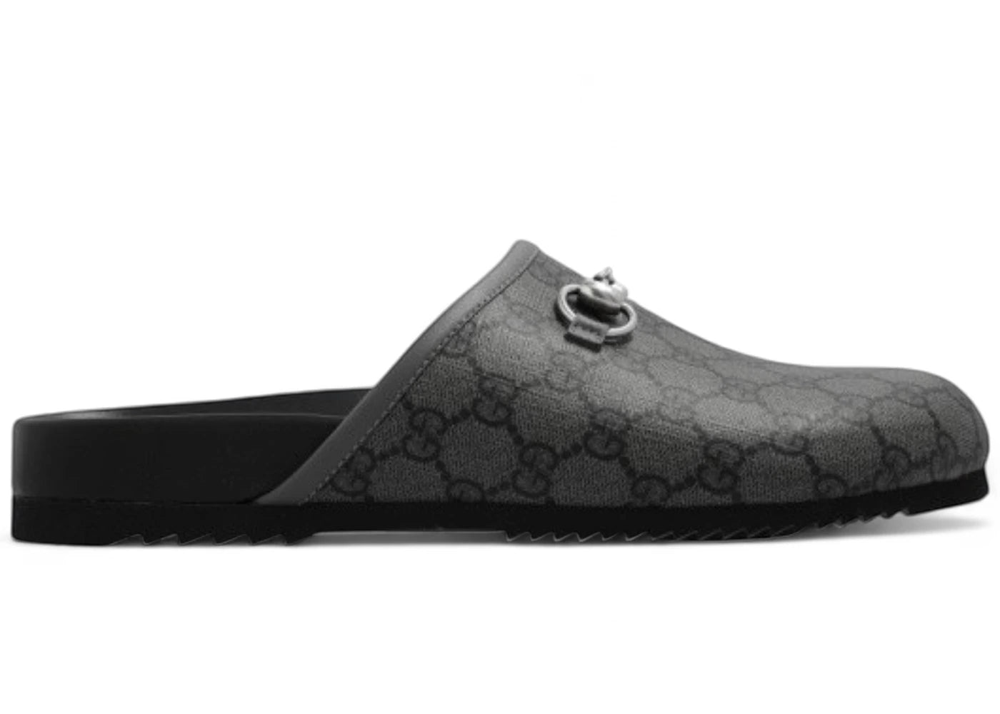 Gucci Gg Supreme Mule With Horsebit Grey Black