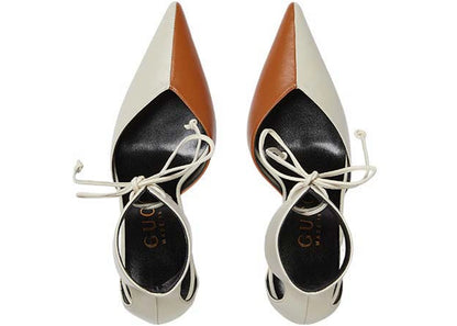 Gucci High Heel Pump With Ankle Cuff Grey Brown Womens
