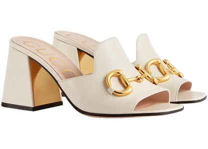 gucci horsbit 75mm heeled sandal white leather