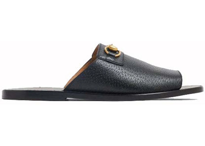 Gucci Horsebit Leather Flat Slides Black