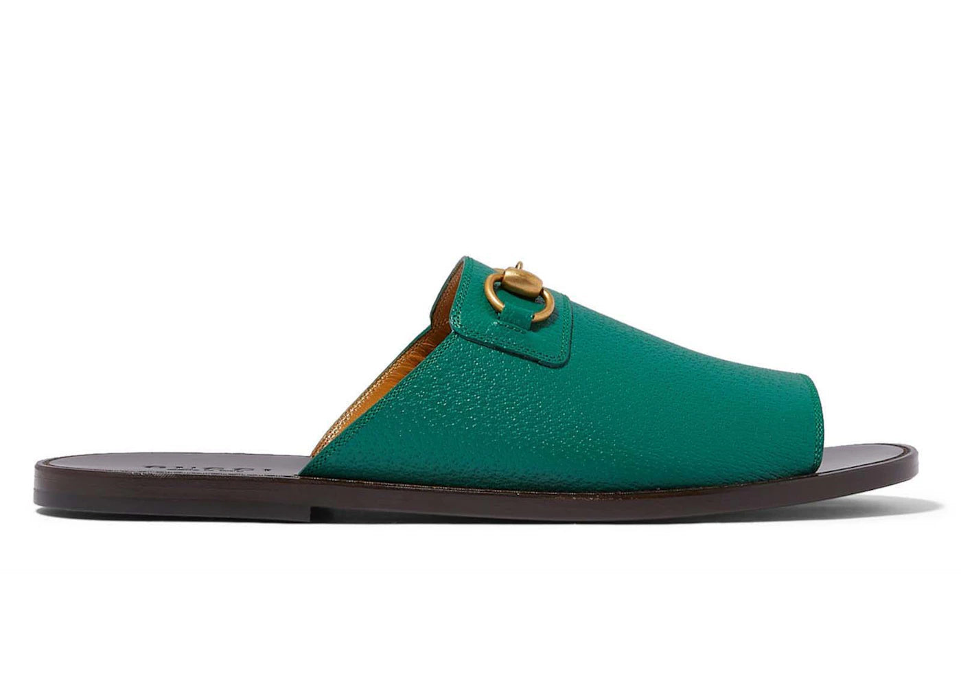 gucci horsebit leather flat slides green