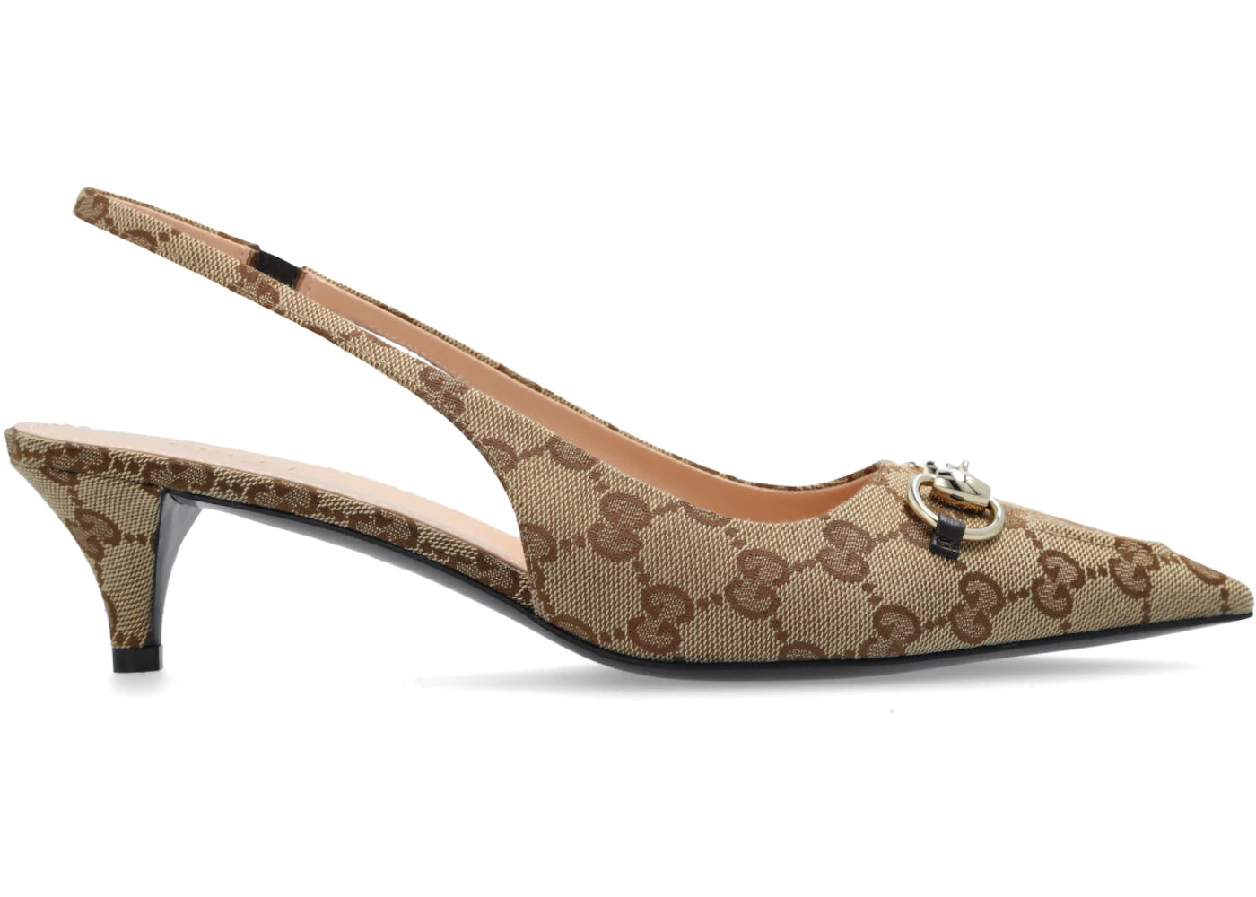 gucci horsebit slingback pumps beige canvas (women's)