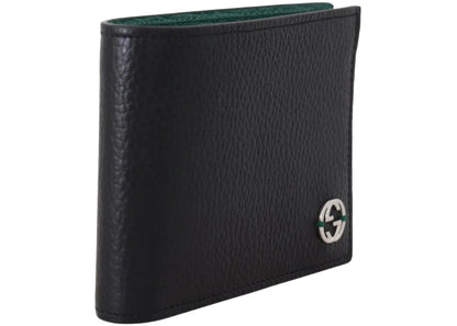 gucci interlocked gg bifold wallet 6 card slot black/green 