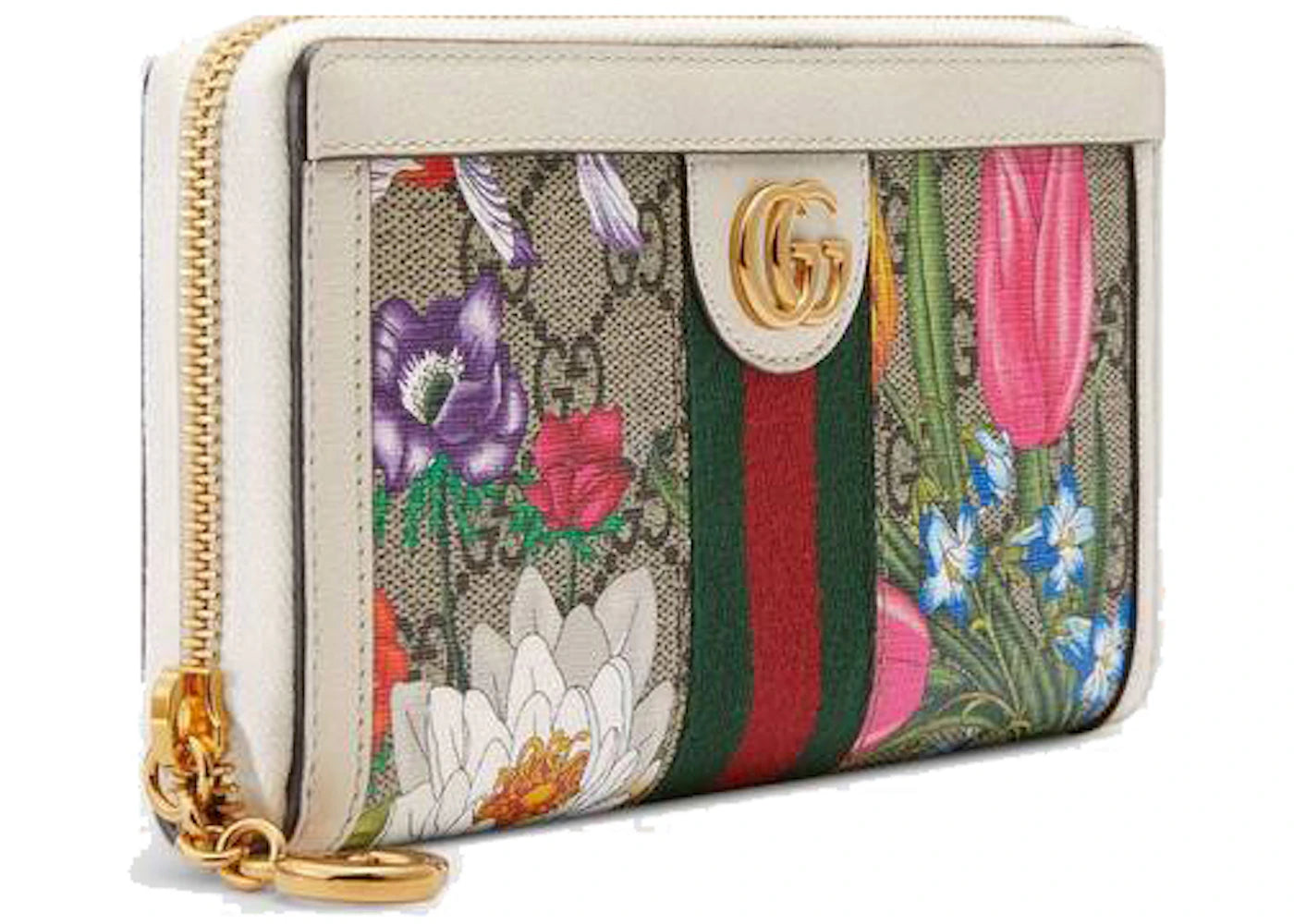Gucci Ivory Flora Print Zipped Wallet Ivory