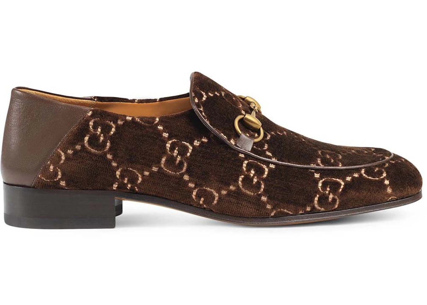 gucci jordaan horsebit gg velvet loafer brown