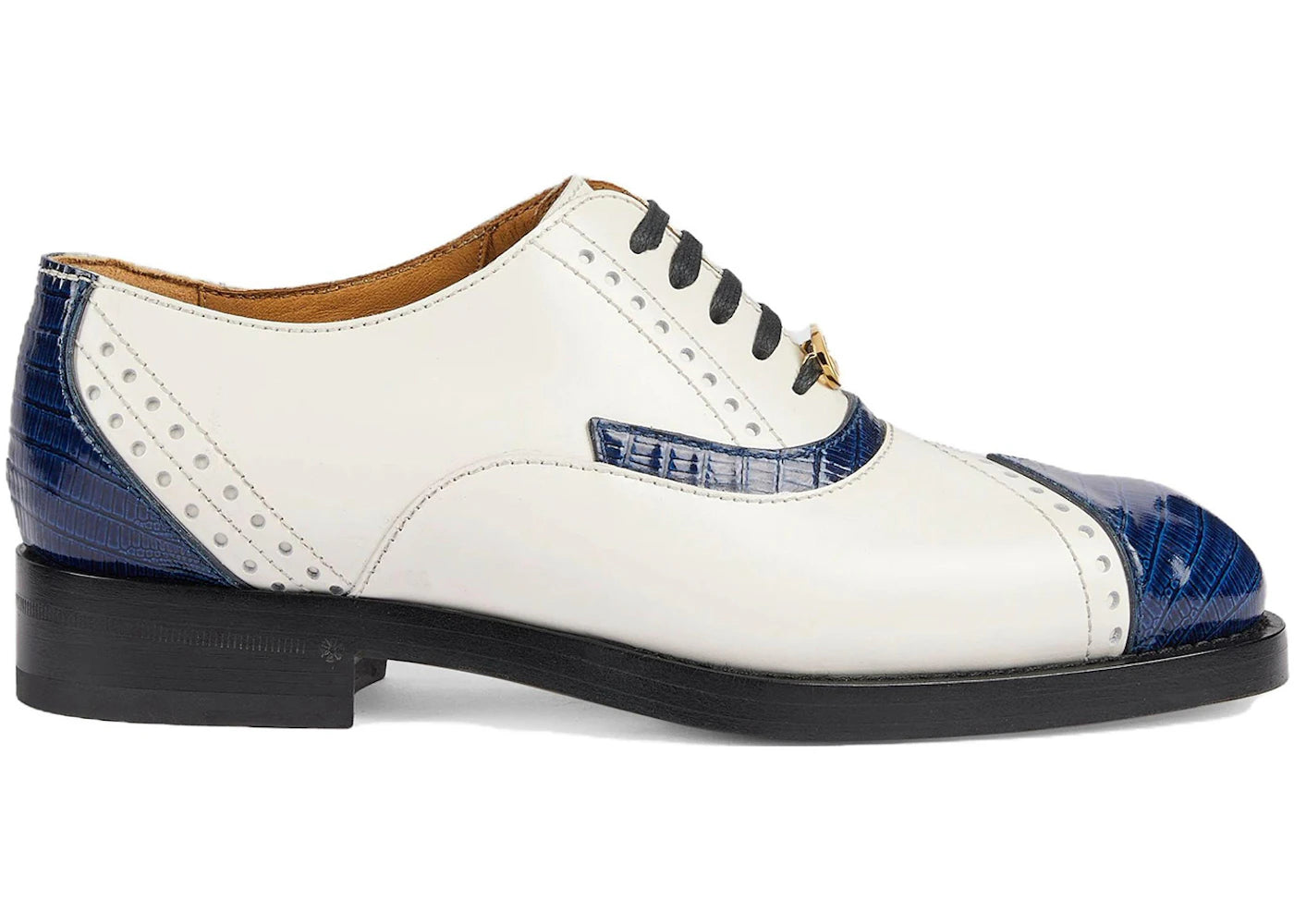 gucci leather lace-up shoes white blue (women's)