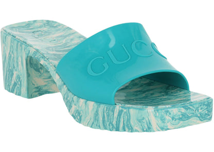gucci logo slide sandals light blue (women's)