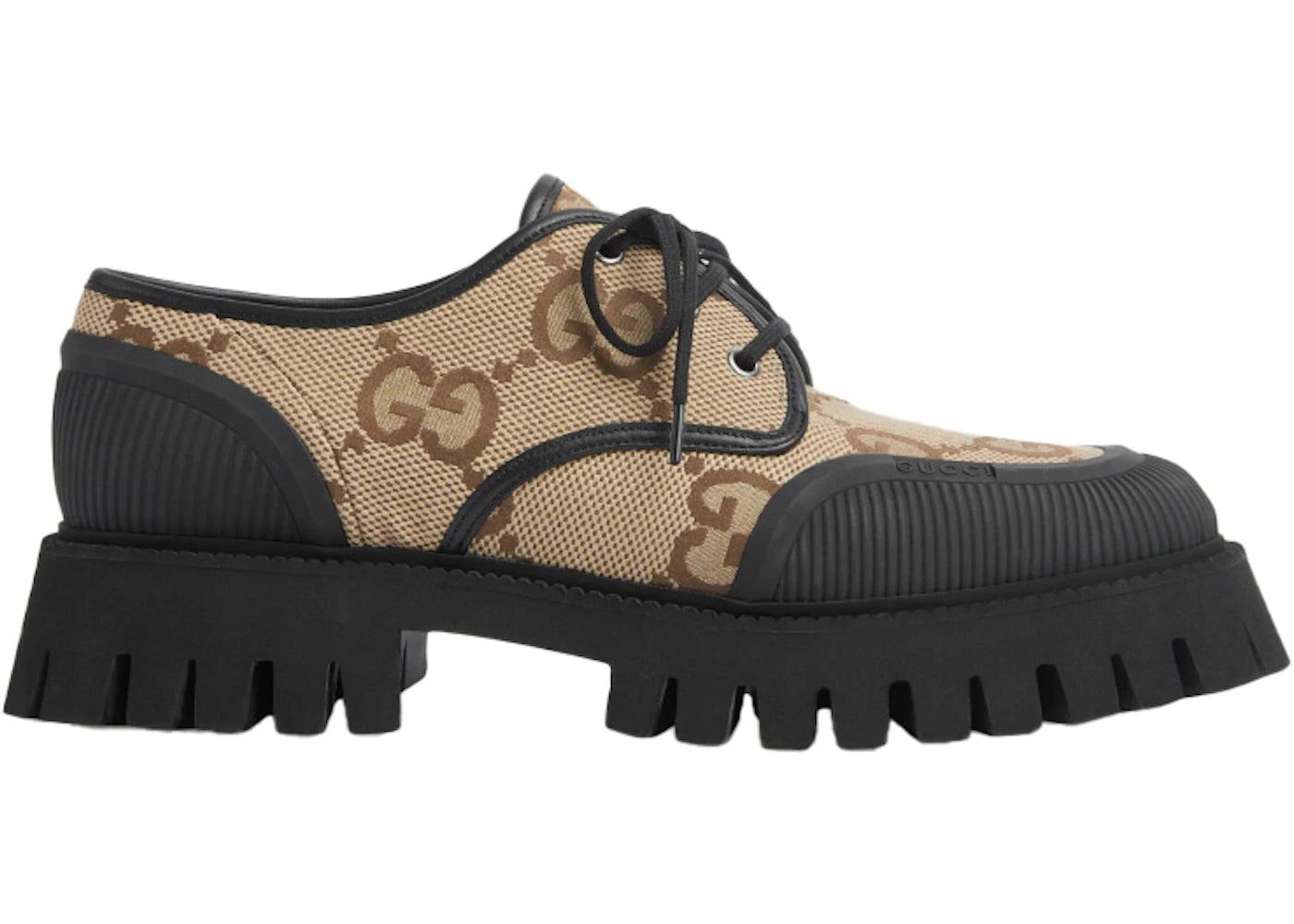 gucci maxi gg supreme canvas lace-up camel black