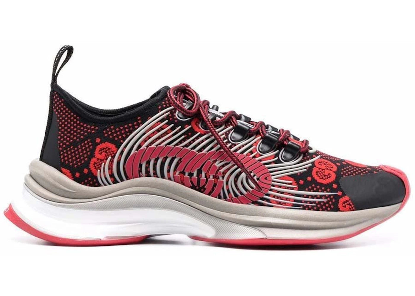 gucci monogram sneakers black red (women's)