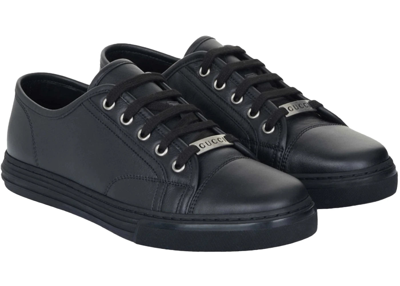 gucci plate leather low black