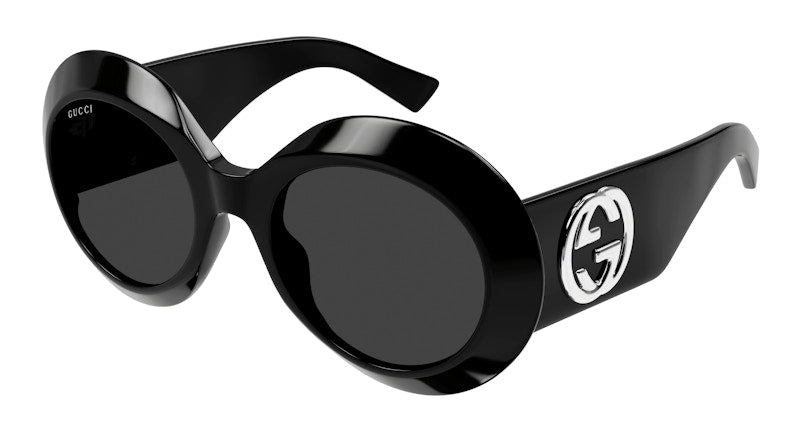 Gucci Round Sunglasses Shiny Black/Grey (Gg1647S-007)