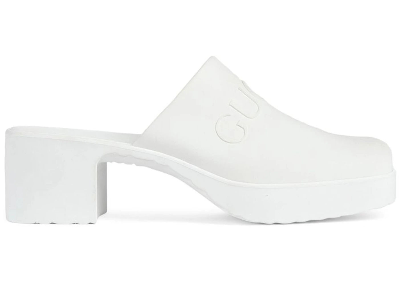 gucci rubber embossed logo mule white (women's)
