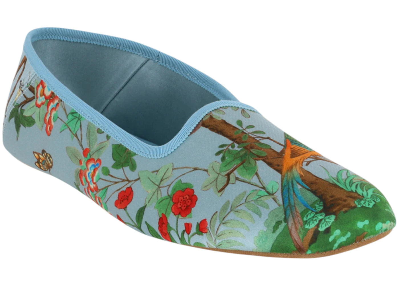 gucci satin voyage tian printed slippers blue