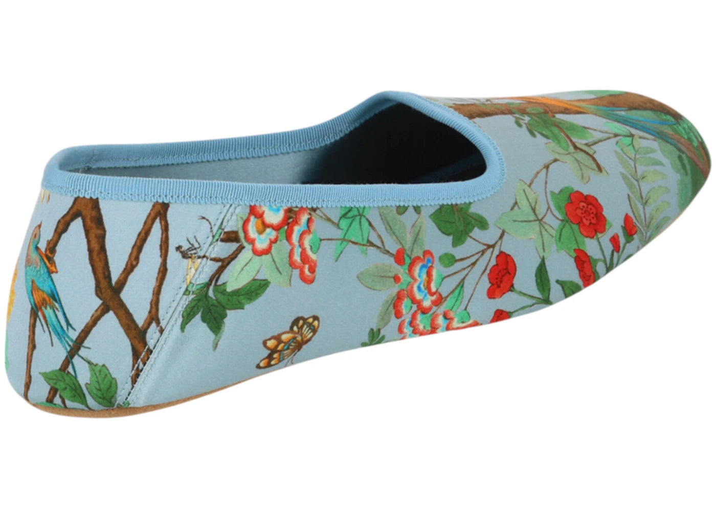 gucci satin voyage tian printed slippers blue