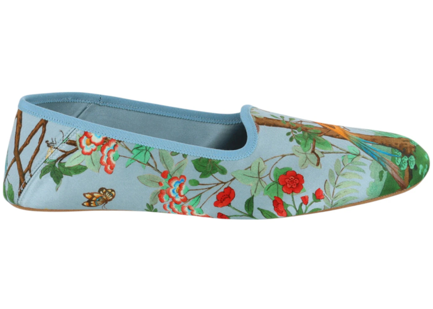 gucci satin voyage tian printed slippers blue
