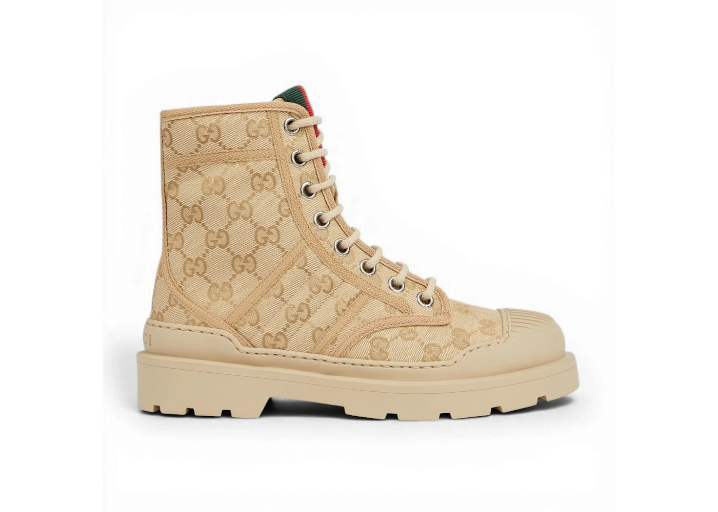 Gucci Walker Combat Boot Beige Brown Gg Canvas (Women'S)