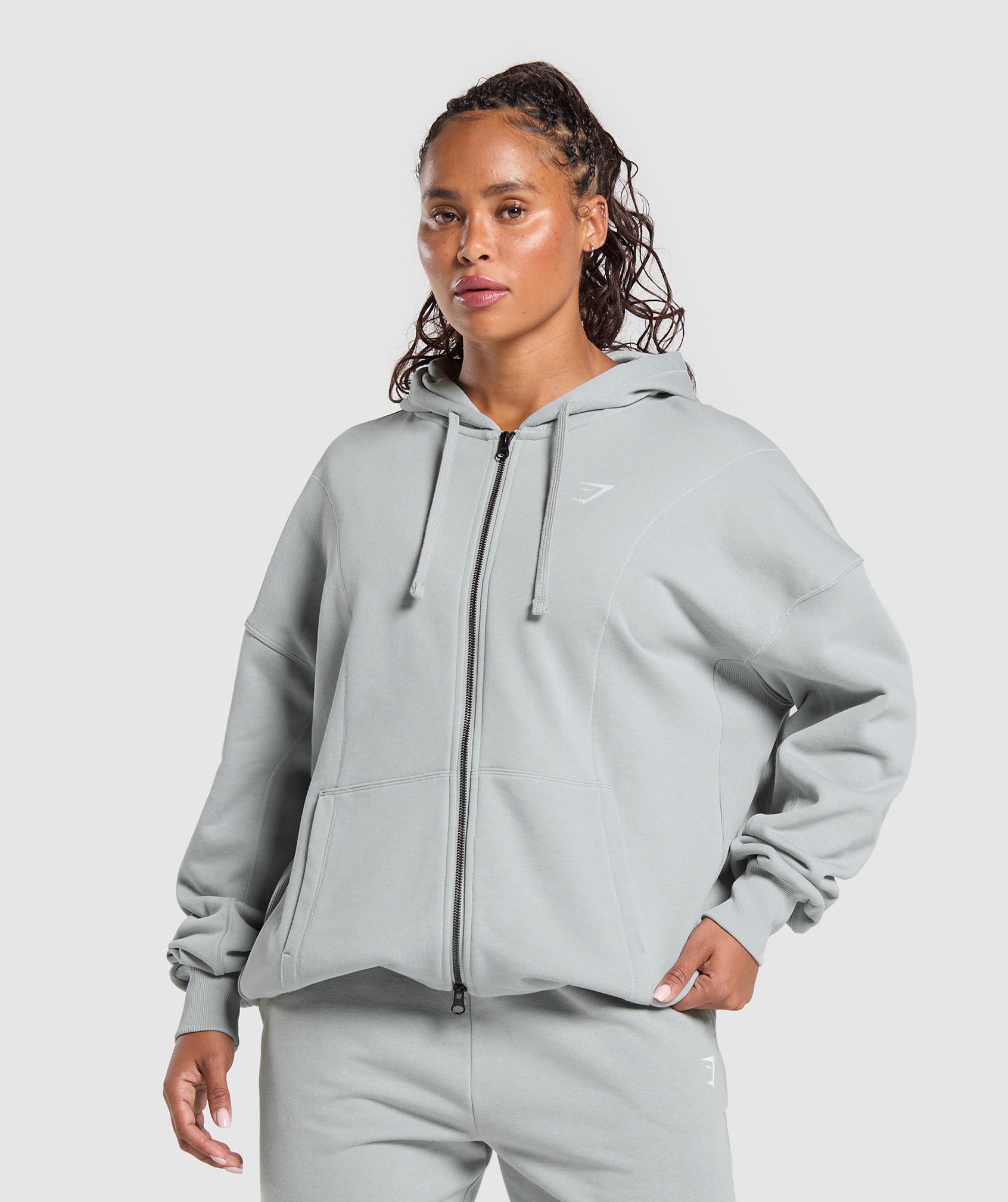 Women's Gymshark Power Hoodie Silver Grey